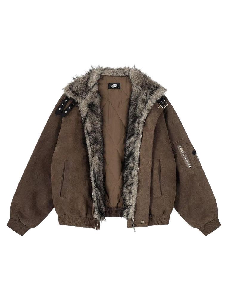 Japońska Retro Zimowa Kurtka Męska z Kołnierzem Stojącym z Wełny Jagnięcej - Modny Luźny Krój, Gruba i Ciepła dla Par