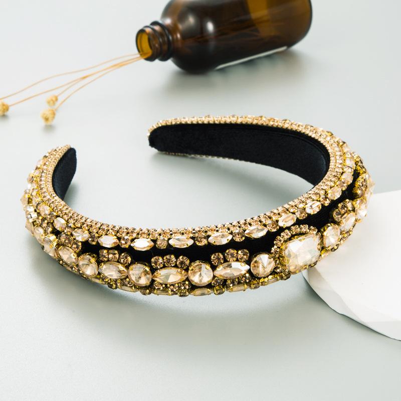 

Женская повязка для волос с инкрустацией цветной хрустальной губкой в ​​стиле барокко, широкий головной убор с краями OneSize кофейный