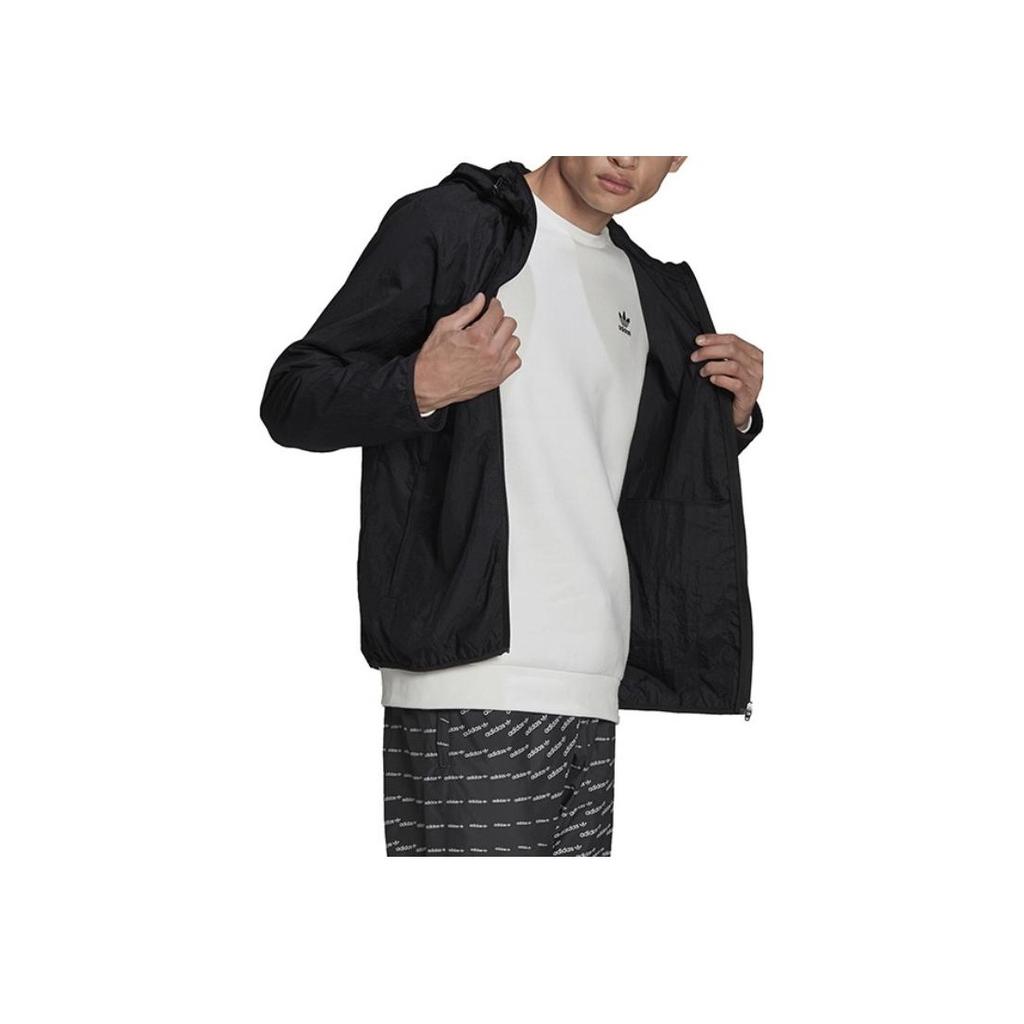 Adidas Originals Trefoil Solid Logo Embroidered Zip Hoodie With Elastic Hem Men Sportswear Jacket Black H34687