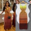 Rochie tricotată cu dungi degradate pentru femei, fără mâneci, cu gât halter, subțietoare și mulată pe corp