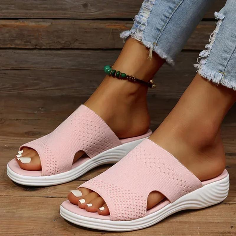 Women Indoor Outdoor Sandals Summer Woman Low Heels Sandals Elastic Force Slippers Female Casual Wedge Heels Plus Size 43