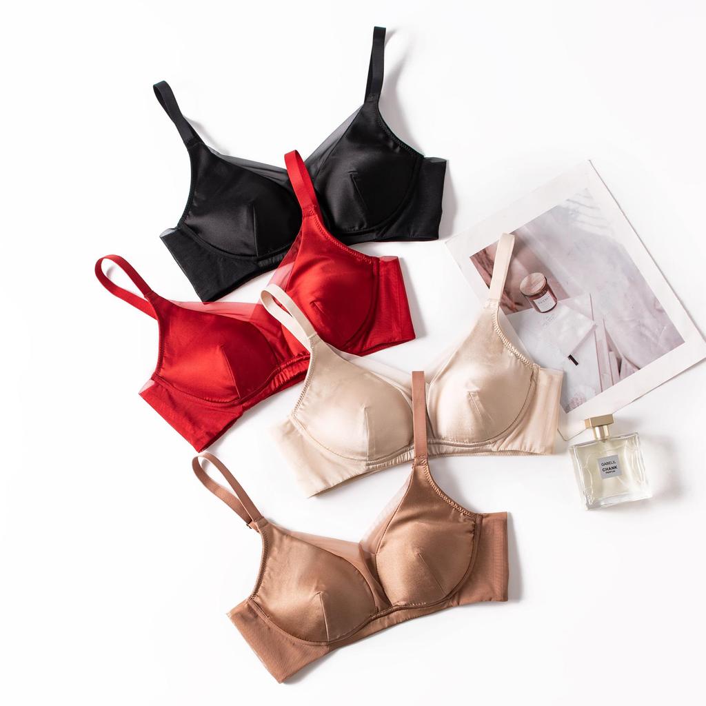 2025 New 19 Momme Silk Deep V Wire-Free Push-Up Bra with Mesh Patchwork