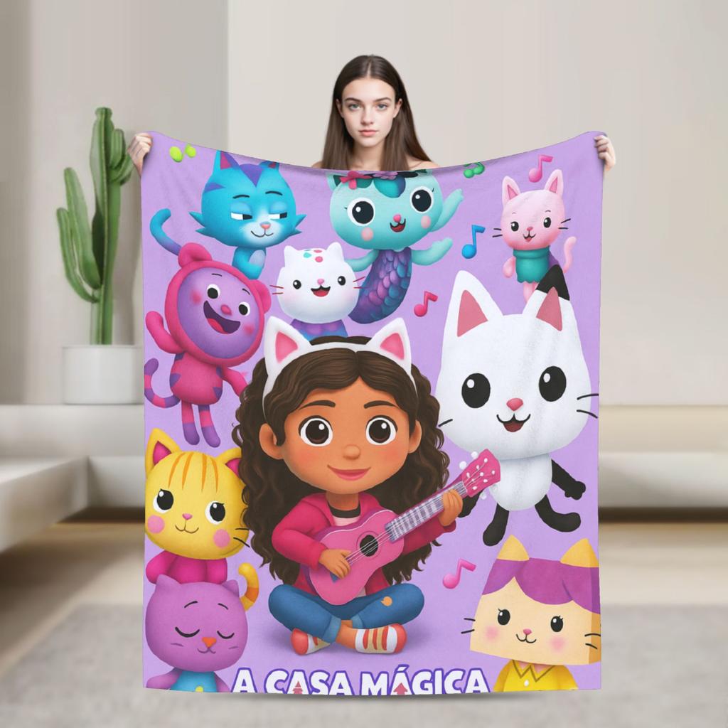 G-Gabby’s Dollhouseds Plush  Warm Soft Blanket  Children Plush Throw Blanket Print Couch Chair Flannel Bedspread Sofa Bed Cover