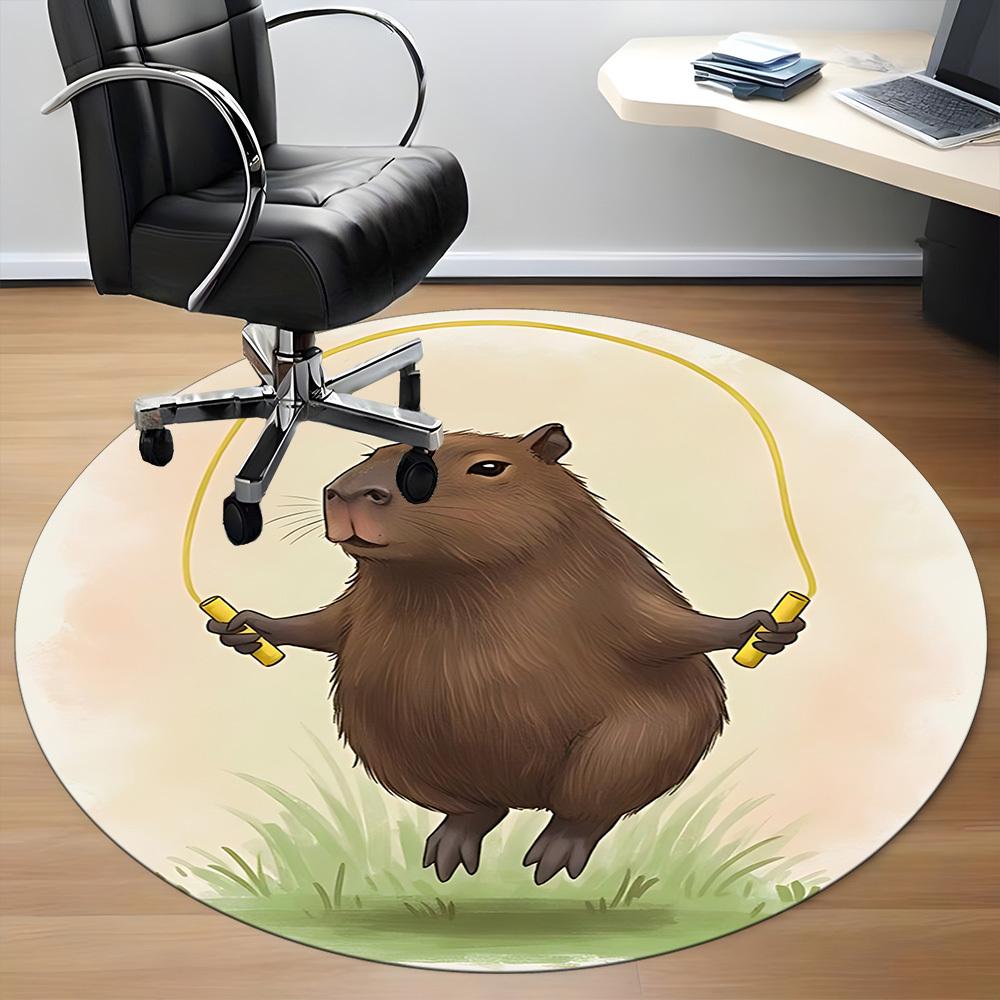 1pc Jumping Capybara Office Round Rug, Non-slip, Soft and Durable Office Rug for Interior Decoration, Perfect for Office,Decoration Yy260204059