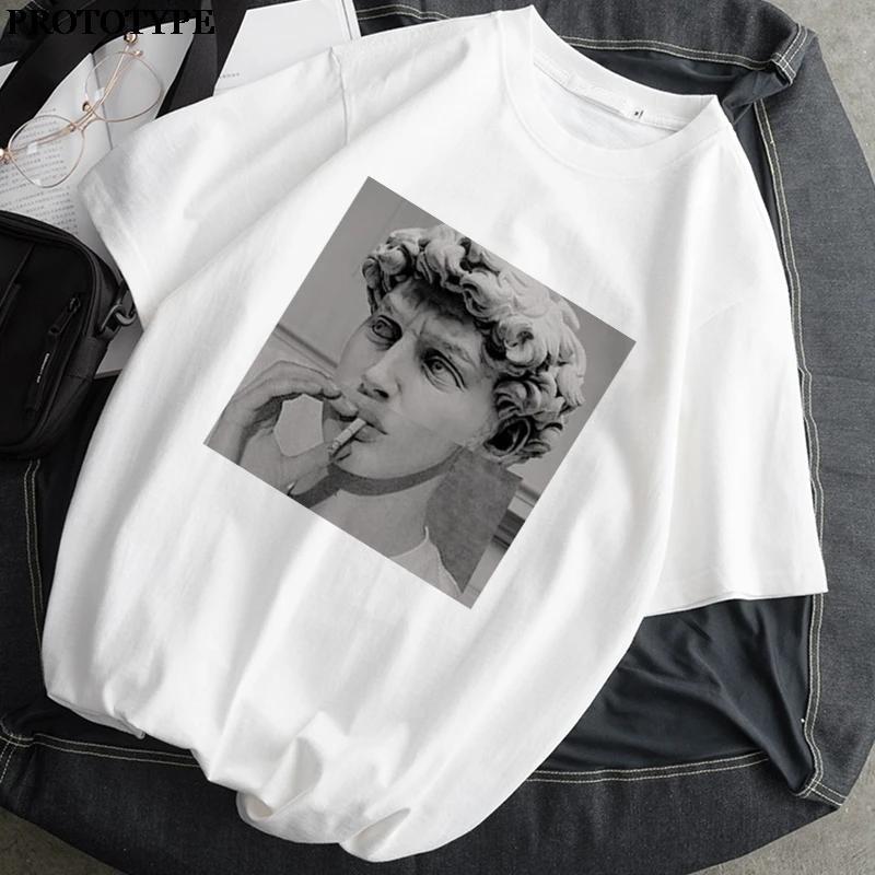 Spoof Mona Lisa Graphic Printed T-shirt Summer Women Casual Short Sleeve O-neck Streetwaer T Shirt Female Clothing White Tees