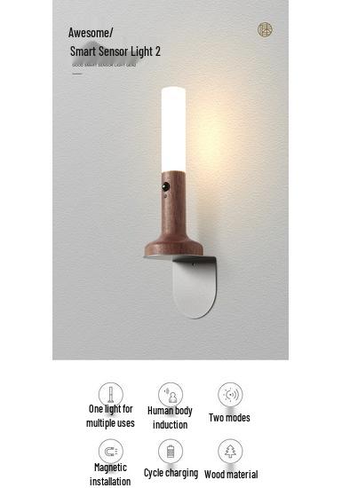 Smart Rechargeable LED Night Light: Solid Wood with Motion Sensing for Home & Hallways