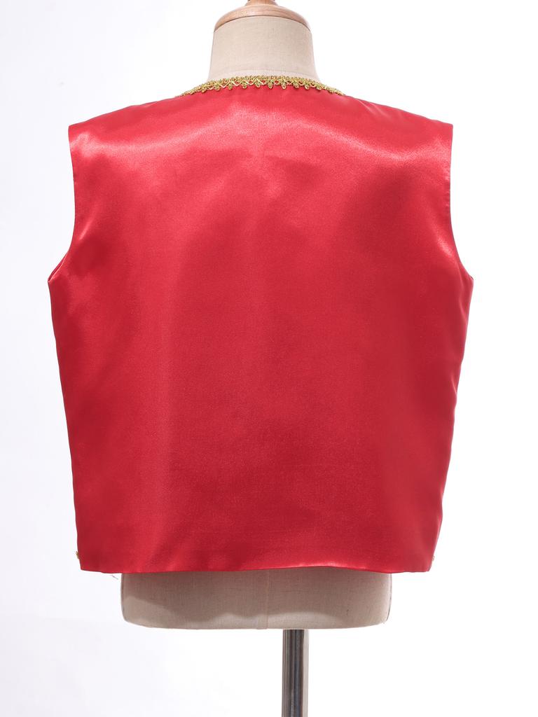 Mittelalterlicher Steampunk-Frack für Kinder, ärmellos, goldener Dekorationsbesatz, verzierte Weste, Gothic-Jacken, Weste, Kostüm