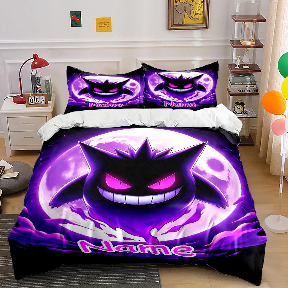 3PC Custom Name Pokemon Gengar Print Bedding Set Duvet Cover 1 Duvet Cover 2 Pillowcases Adult and Children Bedding Set Luxury