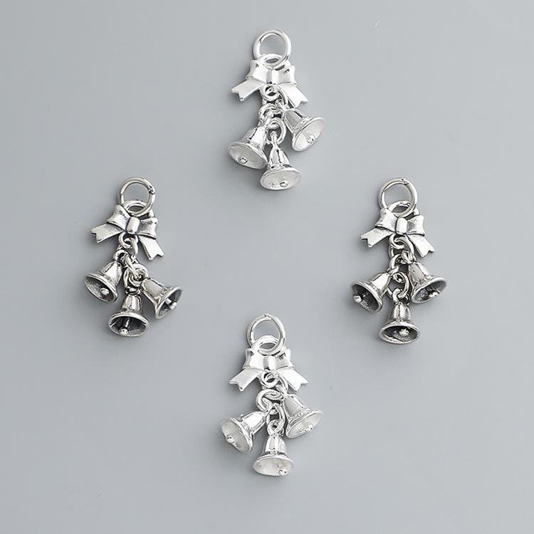 

Рождественская кисточка-шарм: Подвеска «Бант с колокольчиком» из стерлингового серебра 925 пробы для браслета или ожерелья из бусин, сделанных своими руками Black Thai Silver