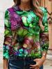 Women's 3D Floral Print T-shirt Fashionable Long-sleeved Round Neck Regular Tops Holiday Weekend Spring and Autumn