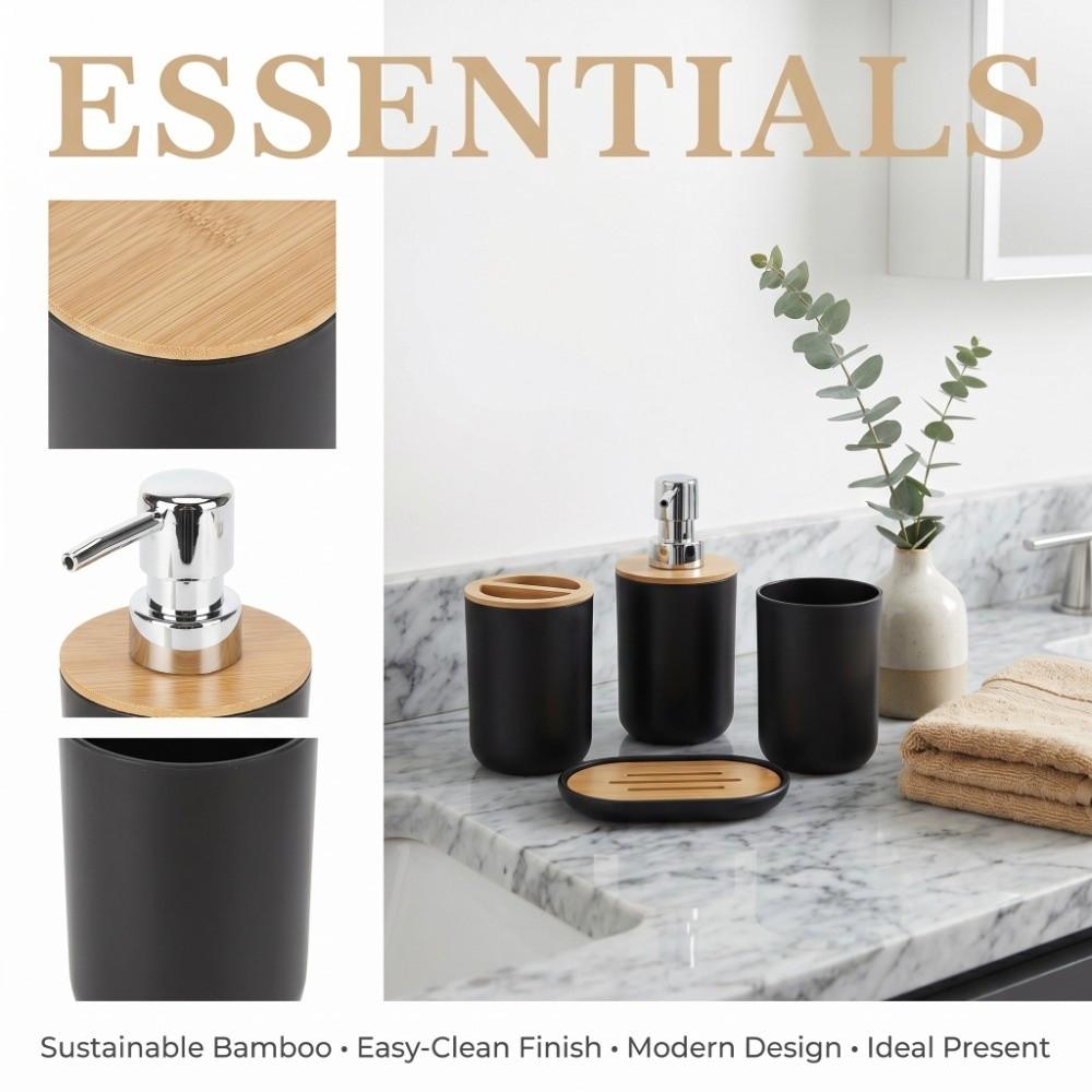 4-Piece Bathroom Accessory Set Plastic Bamboo Bathroom Supplies Set  Washroom Bathroom Counter