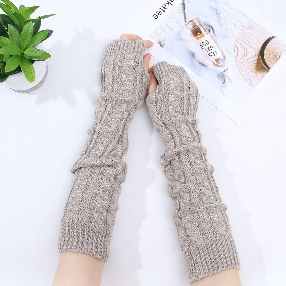 Women Man Autumn Winter Imitation Sleeves Knitted Mittens Long Gloves Arm Warmers Twist Pattern