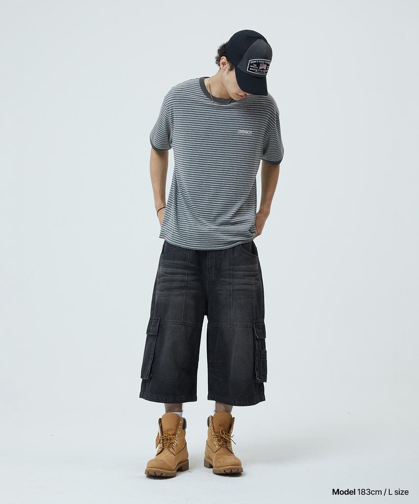 MAHAGRID Basic Logo Stripe Ringer Tee Gray(Mg2Gmmt528A)