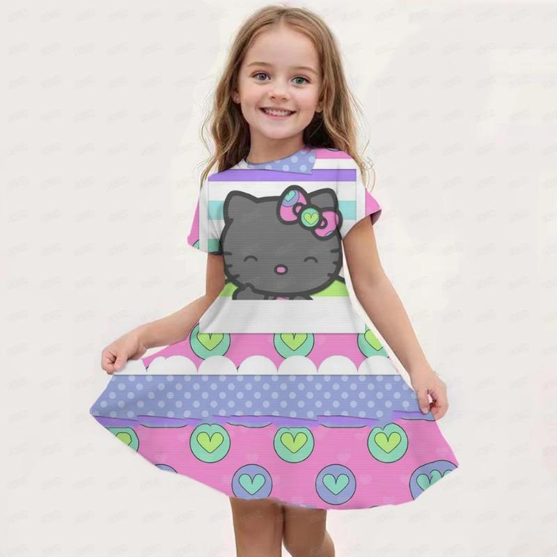 Hello Kitty Kuromi Summer Dress Girl Dresses Children Dresses Kawaii 3d Cartoon Print Cute 2026 Girl Clothing Vestidos 110