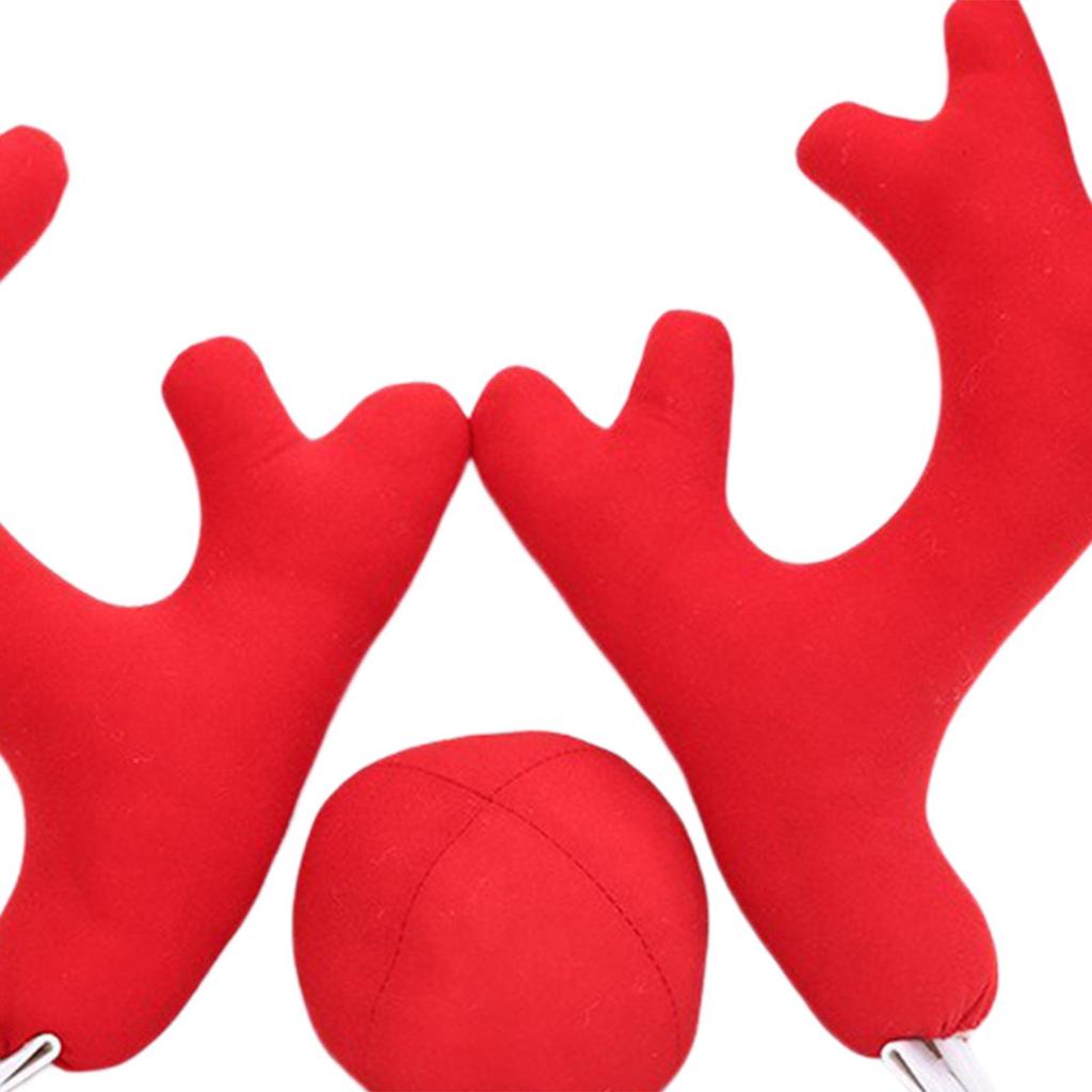 Xmas Reindeer Antlers with Red Nose Car Ornament Set Holiday Accessory Premium Material Lovely for Grille and Window Decoration