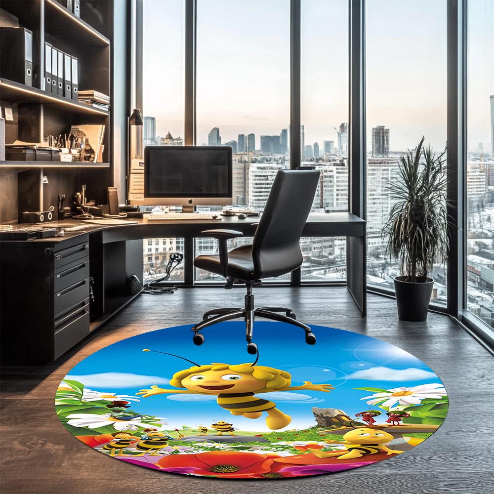 Maya the Bee Printed Round Rug Carpet Chair Rug Area Rug Entryway Doormats,for Office Chair Living Room Bedroom Kitchen Room.