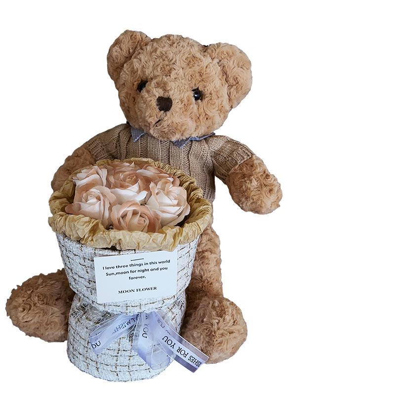 Valentine's Day Teddy Bear and Rose Bouquet Gift for Best Friends, Girlfriends, and Mothers
