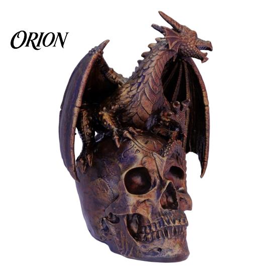 Bookshelf Display Figurine Flying Dragon Skull Resin Statue, On Human Figurine, Collectible Fantasy Statue Halloween Abstract Sculpture, Gothic Garden