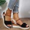 Fashion New Style Pleated Leopard Sandals for Women Buckle Decor High Heel Wedge Sandal Woman Summer Outdoor Platform Sandalias Mujer