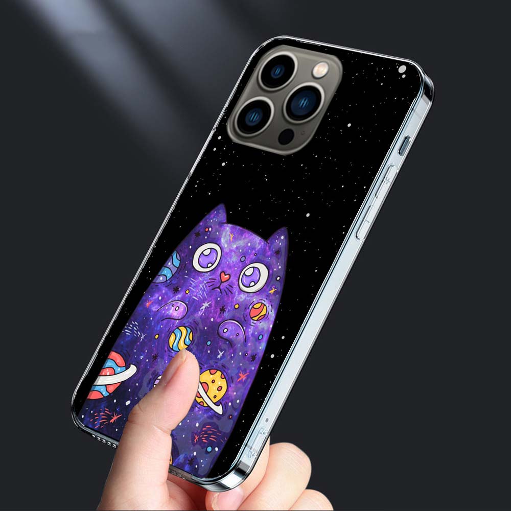 UFO Alien Cat universe Phone Case For Iphone 16 15+ Pro Max 17 Air Capa 14 Plus 16E 13 Pro 12 Mini 11 Cover