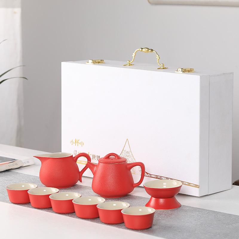 Coarse Pottery 10-Piece Teapot and Teacup Kung Fu Tea Ceramic Complete Household Simple Gift Box Set