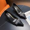 Women Pumps Mid Heels Chains Ladies Shoes Shallow Solid Woman Shoe Concise Slip On Pointed Toe Female Footwear Fashion 2024
