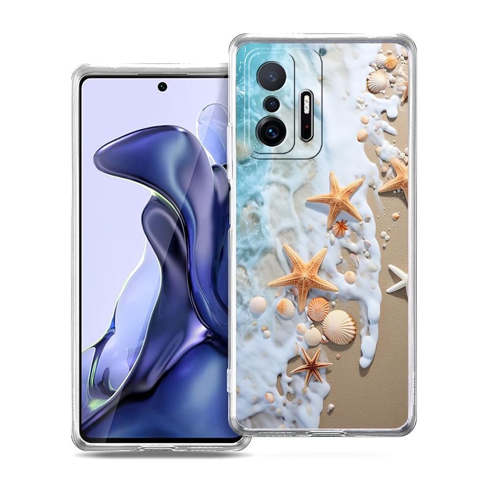 Transparent Phone Case for Xiaomi Mi 14 13 12 11 Ultra 13T 12T 11T Poco X3 NFC F3 F6 Pro Lite Soft TPU Seashell Starfish Pattern