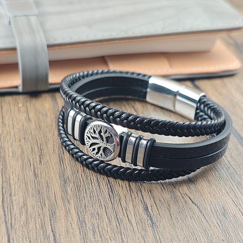 New Design Tree of Life Men's Leather Bracelet Stainless Steel Irregular Accessories Punk Bangles Charm Jewelry Gift