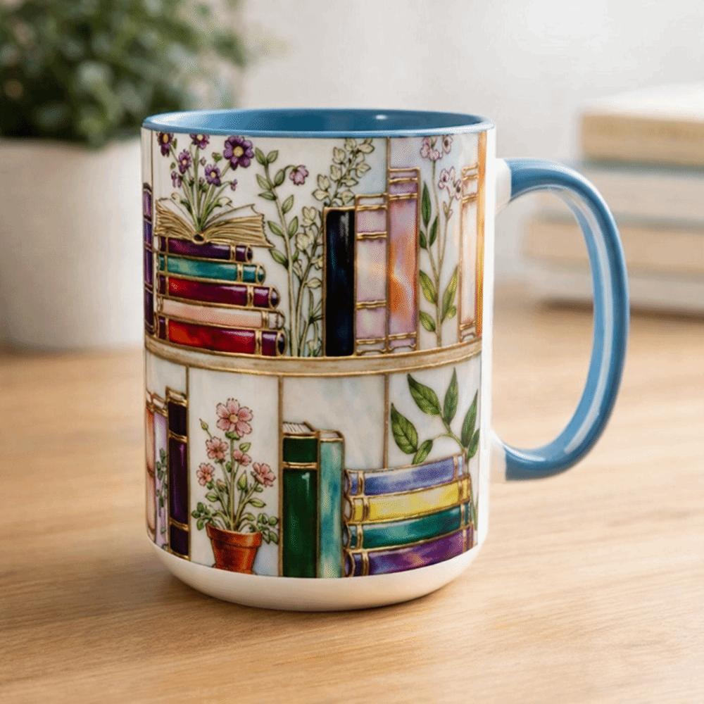 Wzór Półki Kwiatowy Ceramiczny Kubek na Mleko Zabawny Prezent dla Mola Książkowego Brązowienie Kolorowy Glazura Kwiatowa Ceramiczna Filiżanka do Kawy Nordycki Różowy Niebieski