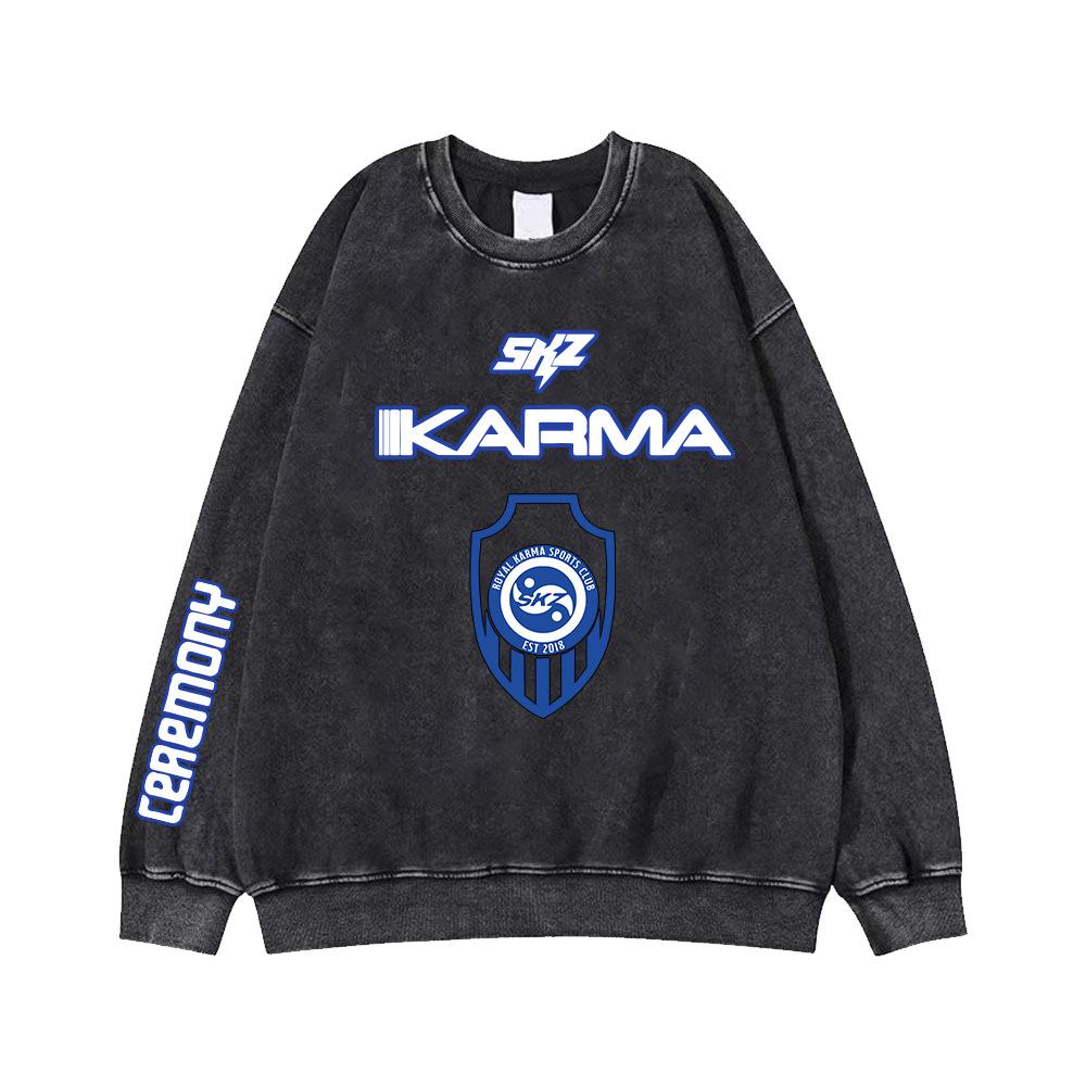 Stray Kids SKZ Karma Crewneck Sweatshirt Kpop Merch Member Name Number Print Vintage Pullover Casual Streetwear Unisex Long Sleeve Tops for Fans
