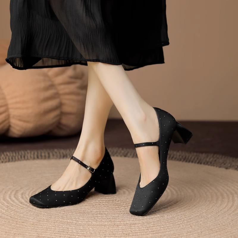 

Fashion Shoes for Women 2025 Hot Sale One-word Buckle Women s Pumps Autumn Square Toe Solid Fashion Mary Jane Dress Shoes Women 34 чёрный