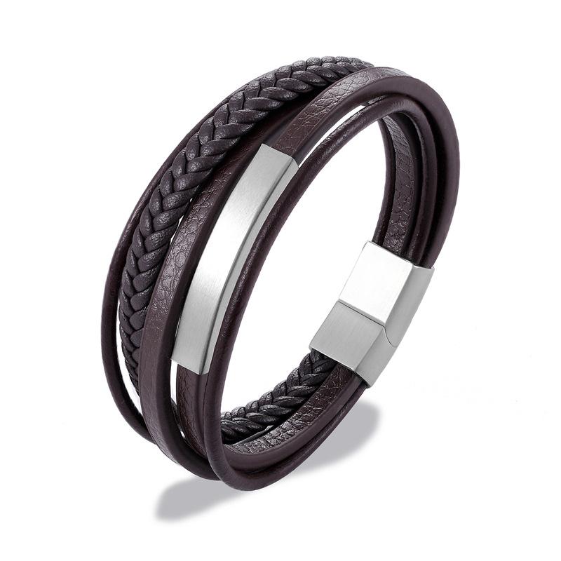 2026 Simple Men's Pipe Leather Bracelet European and American Simple Magnet Frosted Button Head