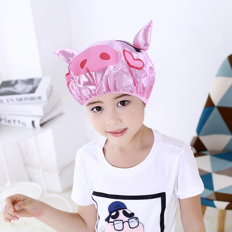 Cartoon Shower Cap Double-Layer Creative Waterproof Color Ding Cute Shampoo Cap Children'S Shower Cap Head Cover Peva Shower Cap