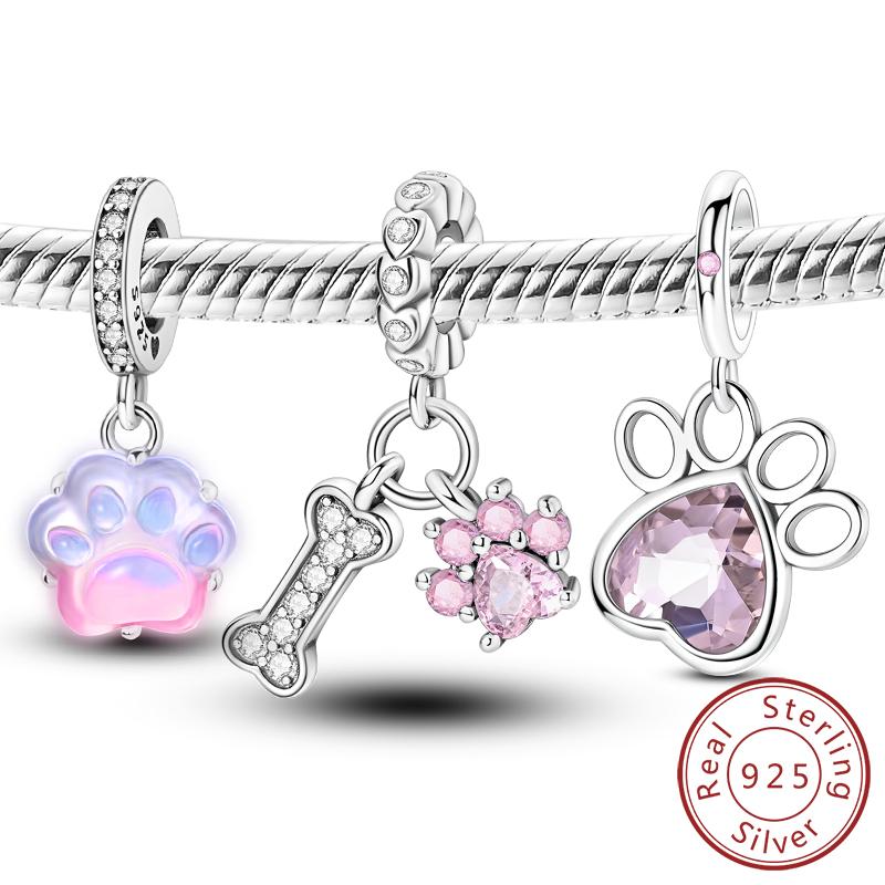 100% Copper Metal Charm Bead Components Bead Components Cute Paw Bone Luminous Paw Print Pendant Bead Component Compatible With Bracelet High Quality