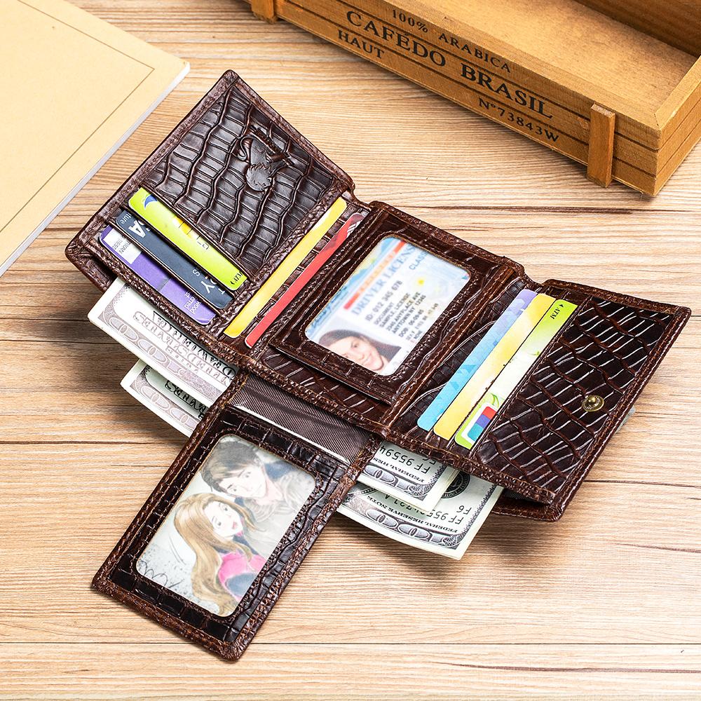Genuine Leather Men's Wallet Leather Short Multi Card Money Bag Crocodile Patterned Pocket Wallet