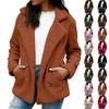 Ladies' Fashionable Lapel Long Sleeved Button With Pockets Plush Solid Color Jacket