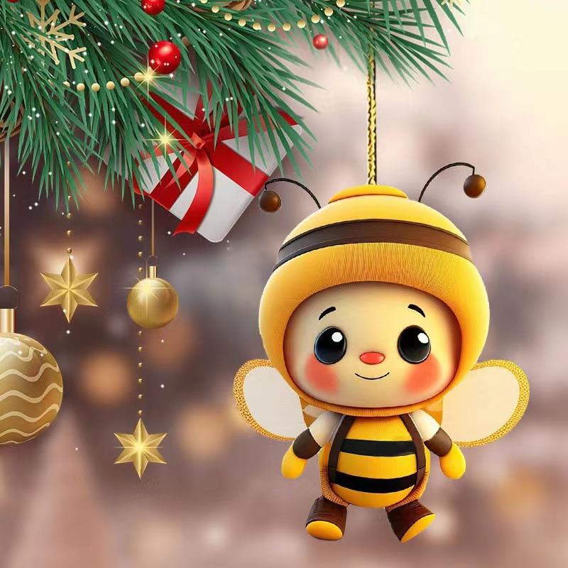 New Animal Keychain Cute Cute Bee Dog Pig Acrylic Pendant Car Rearview Mirror Pendant Gift Christmas Tree Ornaments