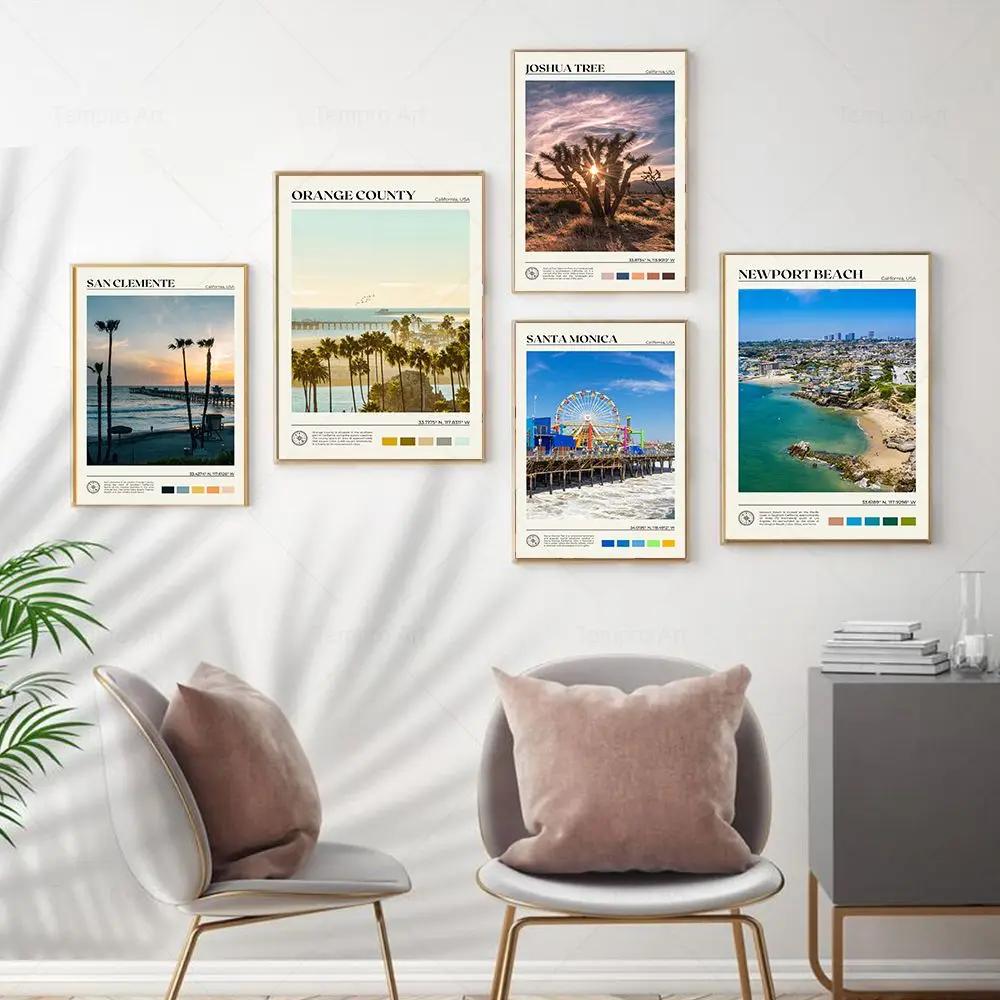 Modern Vintage Wall Art – Travel Scenery of Los Angeles and San Francisco HD Canvas Print Poster for Home and Living Room Decor