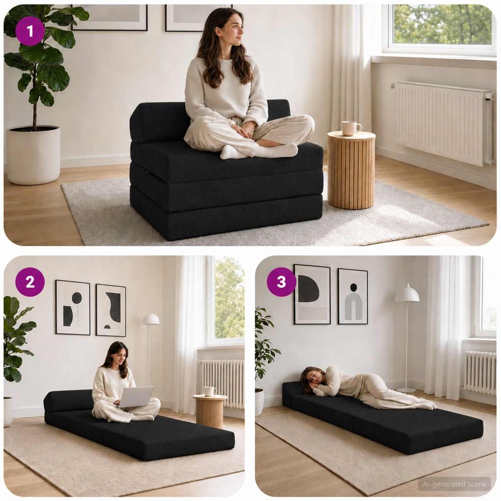 Folding Sofa Bed Black 200 x 70 x 10 cm Fabric