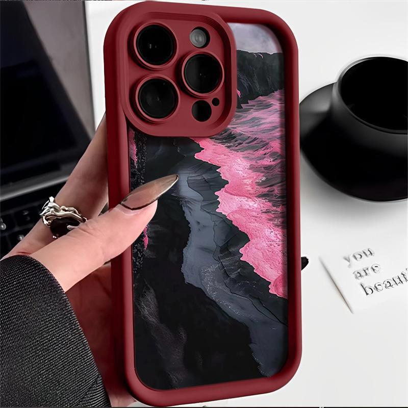 Rosa Meereswellen-Silikonhülle für iPhone 13/14/15/16 Pro Max - Vollständige Abdeckung und 17-Tage-Augenschutz