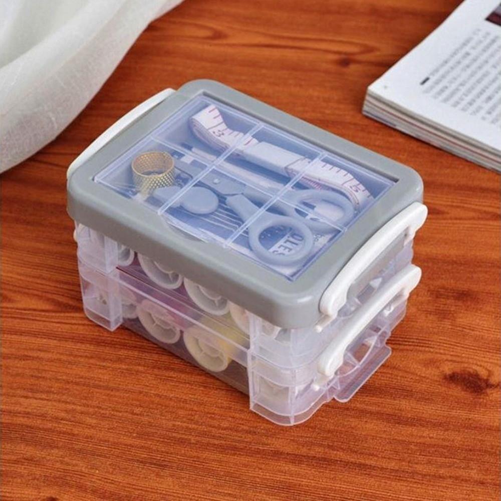 18pcs Portable Sewing Tool Kit Three-Layer Sewing Kit Box Needle Thread Box Travel Use