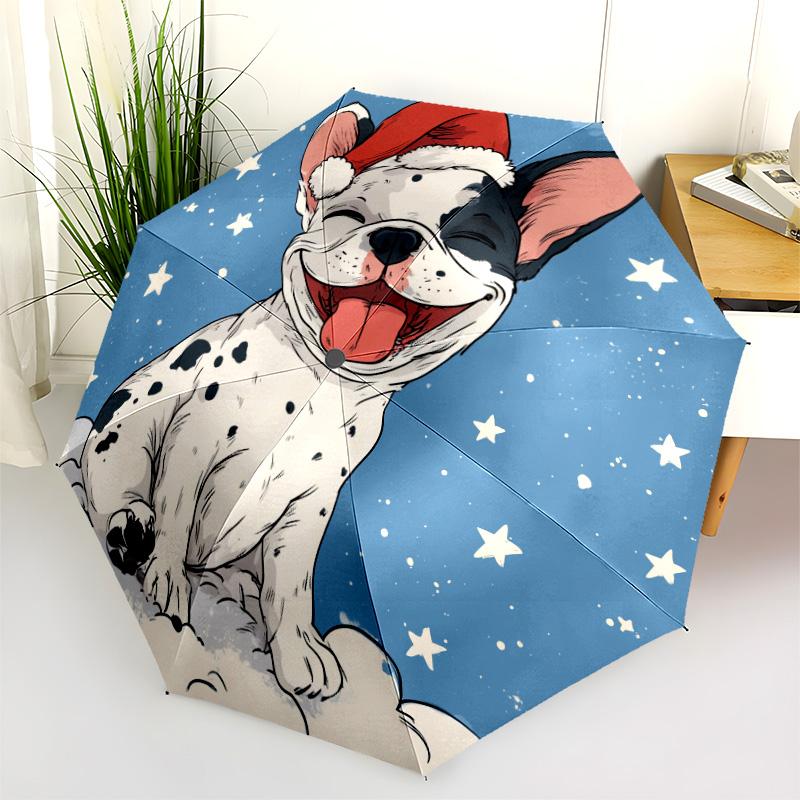 0106 Snowflake Dog  pattern, automatic folding umbrella, portable and foldable design, 8 ribs, a Christmas or birthday gift.