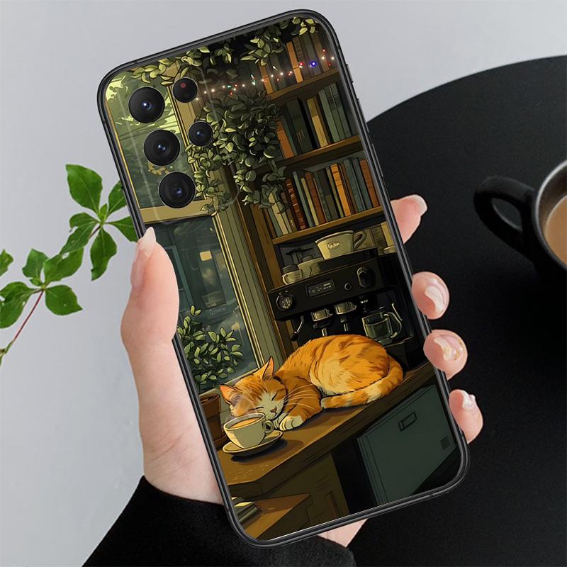 Phone Case For Samsung A55 A16 A56 A36 A35 A15 A53 A54 A33 A34 A25 A05S A52 A52S A14 A26 A71 Coffee Cafe night Aesthetic