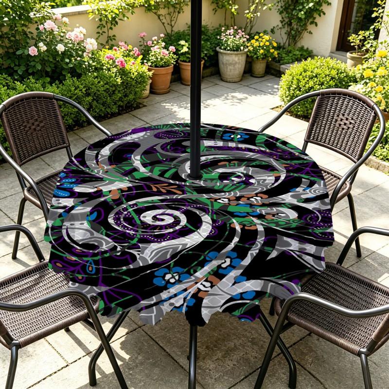 Outdoor Round Tablecloth With Umbrella Hole Patio Garden Deck Waterproof Oil Resistant Drop Cloth