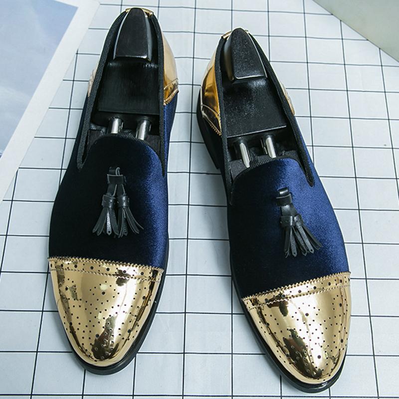 New Designer Fashion Men Velvet Tassels Mixed Casual Brogues Shoes Formal Wedding Dress Homecoming Footwear Zapatos Hombre