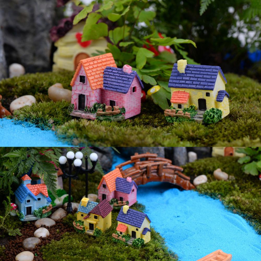 1~10PCS Mini Castle Small House Fairy Garden Miniatures Terrarium Figurines Crafts Figure Moss Ornament Micro Landscape