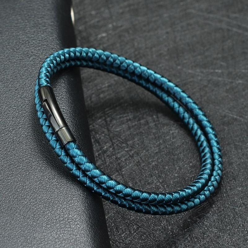 New In 4mm Keel Rope Bracelet For Men Stainless Steel Luxe Braclet Homme Press Lock Clasp Cord Macrame Braslet Pulsera Tela Gift