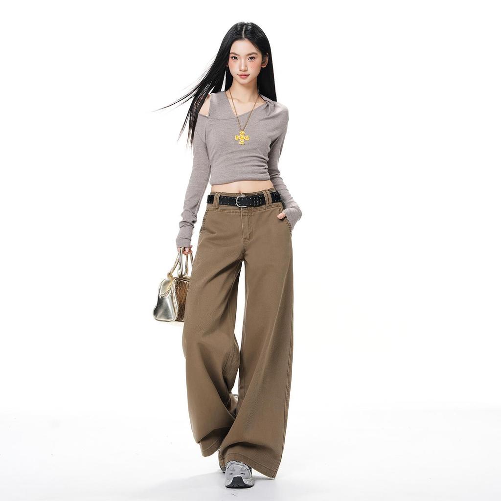 Women's 2025 Spring/Autumn Retro Loose Wide-Leg Jeans with Double Button Waistband