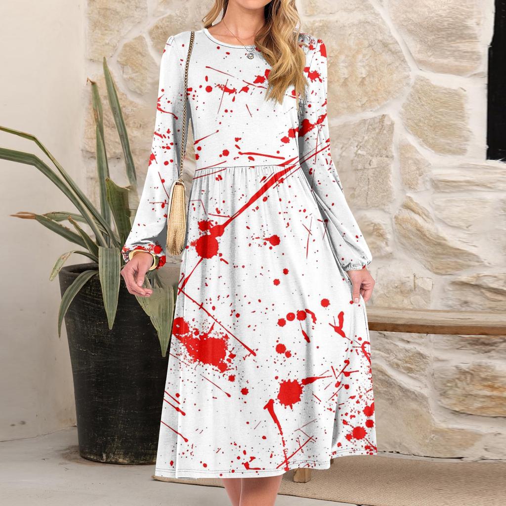 Women's Fashionable Loose Halloween Printed Round-neck Dress