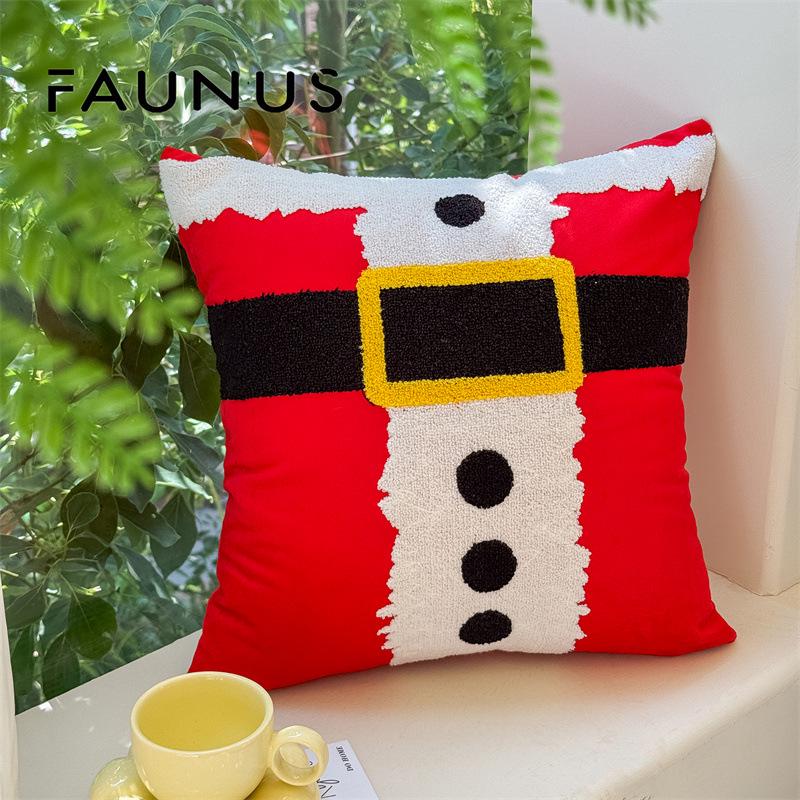 Christmas Embroidery Candy Cane & Santa Hat Tufted Throw Pillow Cover